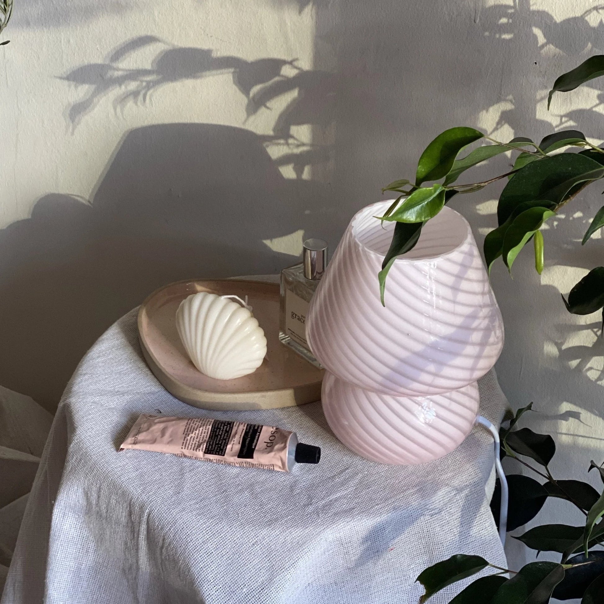 Retro-inspired pink mushroom lamp, perfect for adding charm to any room