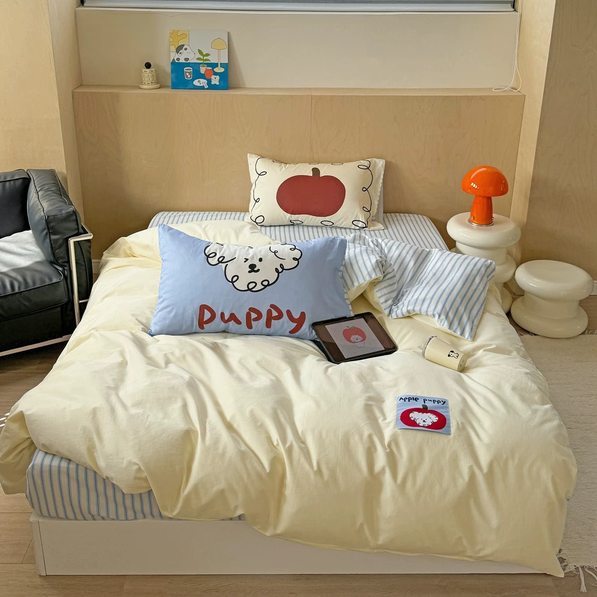 Let’s Bakery themed bedding with 100% washed cotton and kawaii dog print