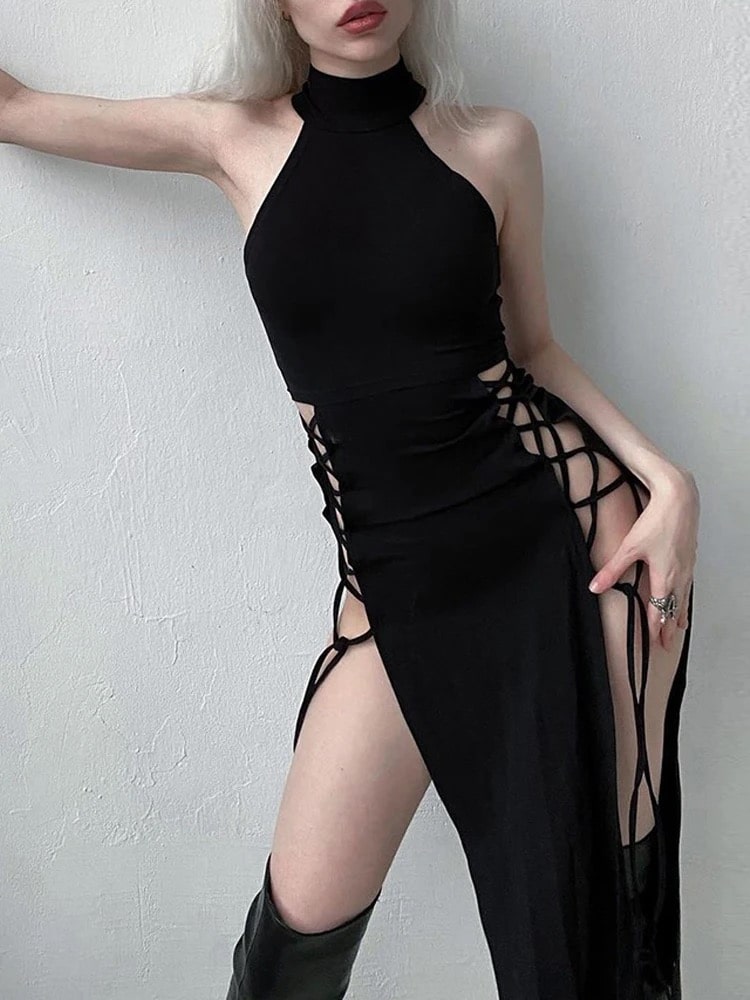 Bandage-style black gothic dress for eGirl aesthetic and Y2K fashion