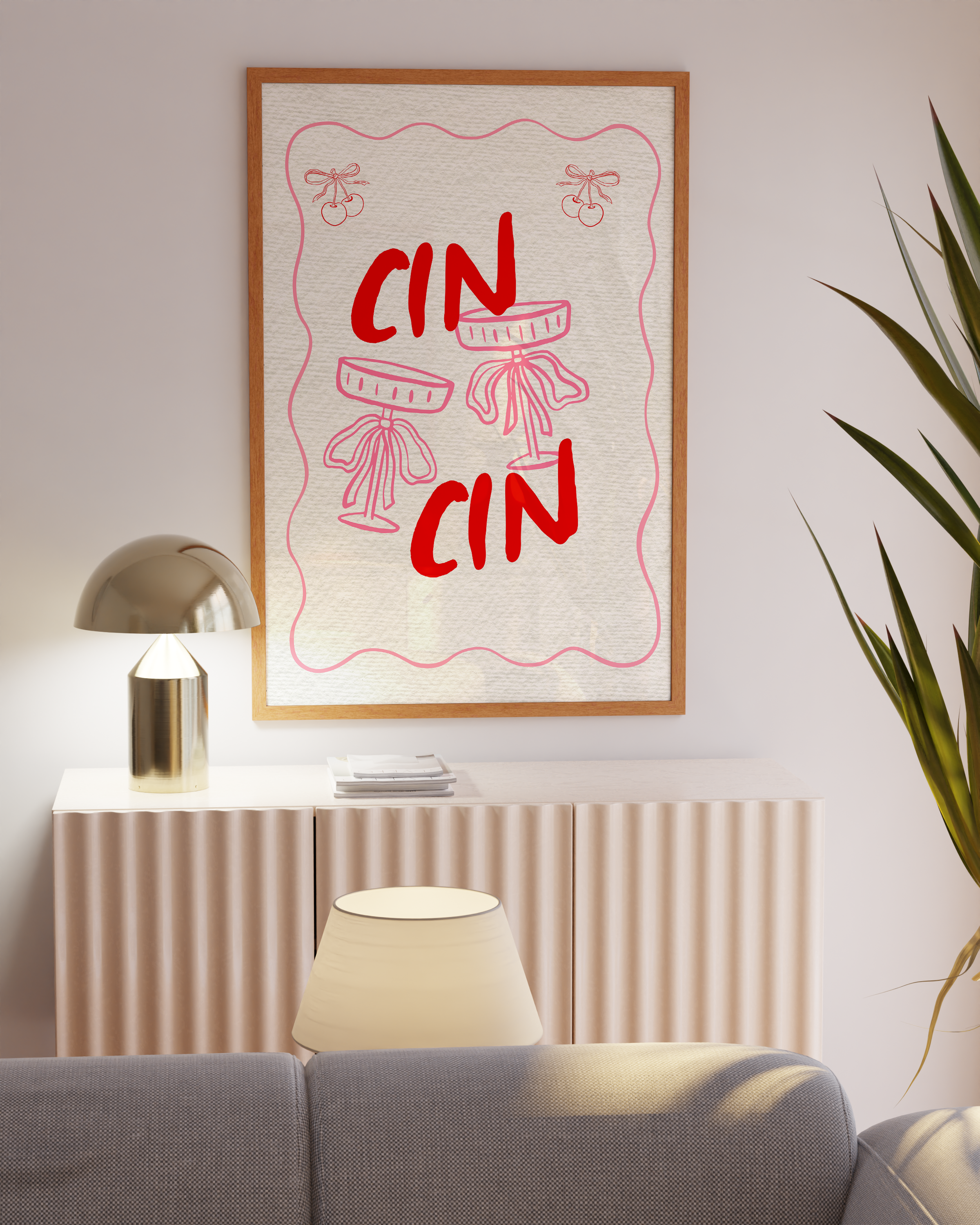 Pink and red drink-themed digital posters perfect for dopamine room styling and trendy gifts