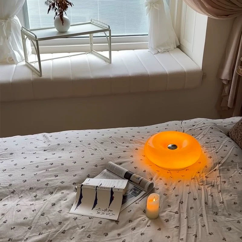 Aesthetic donut-shaped Bauhaus bedside table lamp