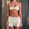 Ruffle crop top and mini skirt set for women in white