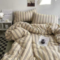 Beige Striped Bedding Set with Duvet Cover and Pillowcases