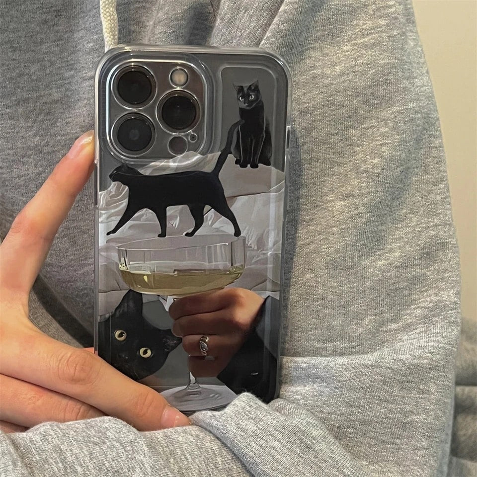 Cute black cat iPhone case with vintage aesthetic design