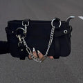 Gothic nylon handbag with chain accent and zipper closure