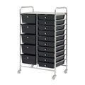 Contemporary black storage cart on wheels for bedroom decor