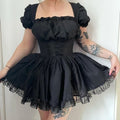 Elegant puff sleeve gothic Lolita dress in black