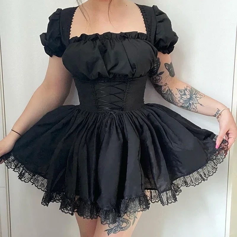 Lolita Cute Princess Dress | Gothic Lace Puff Sleeve Mini Dress White / S Lolita Cute Princess Dress | Gothic Lace Puff Sleeve Mini Dress White / S