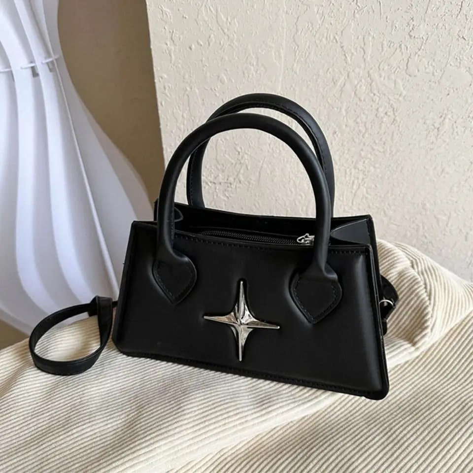 Black Mini Leather Y2K Bag – Retro Gothic Design