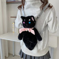 Cute plush cat backpack for school with big eyes and kawaii style