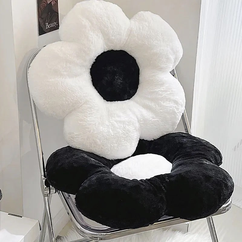 Kawaii flower pillow plush in black and white for nursery decor