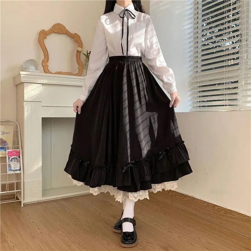 Japanese and Korean-inspired double-layered vintage skirt