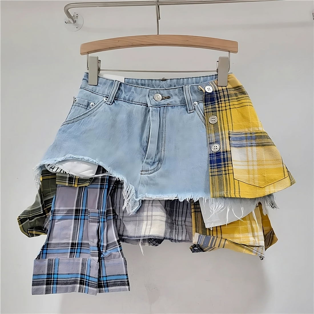 Trendy Y2K Skirt for Women - Irregular A-line Denim with Plaid Details