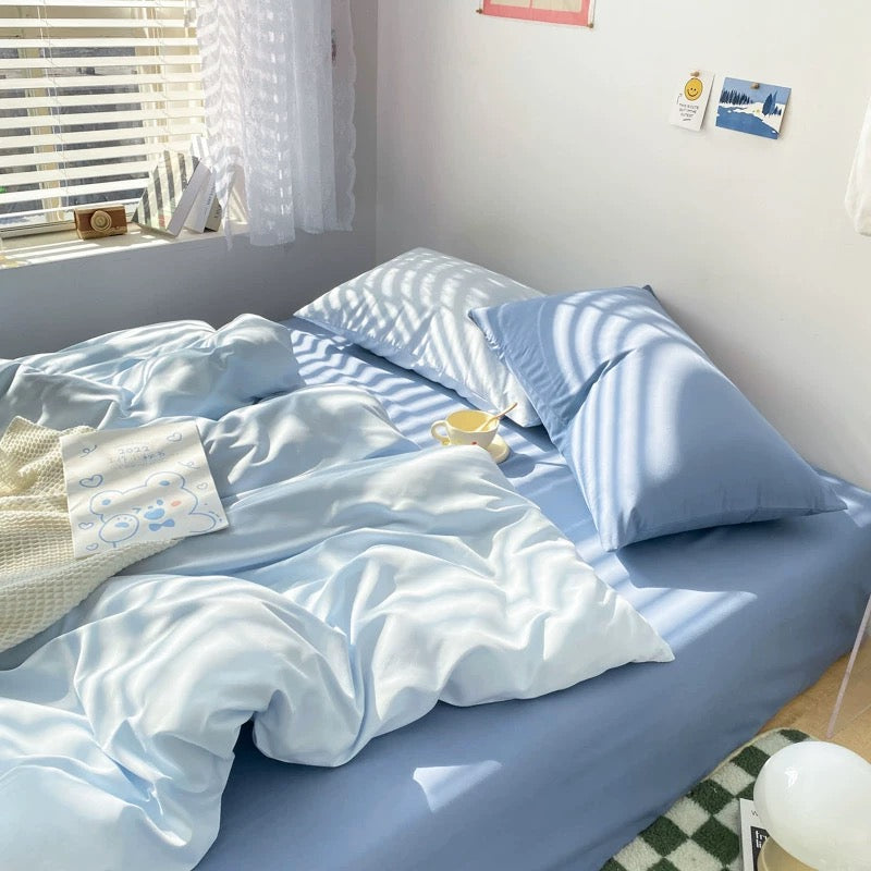 Pinterest-inspired aesthetic room with blue bedding set.