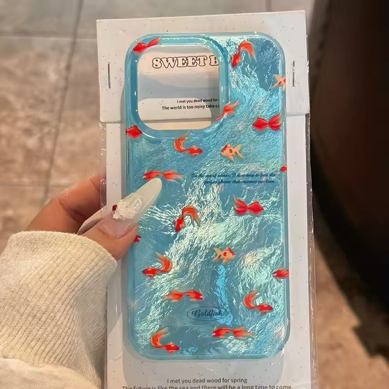 Blue Ocean iPhone Case with Korean Red Fish Pattern