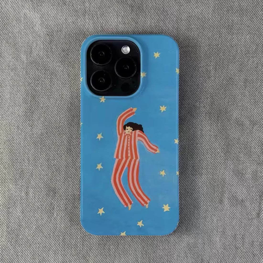 Blue Pajamas Star Girl iPhone Case with glossy silicone finish