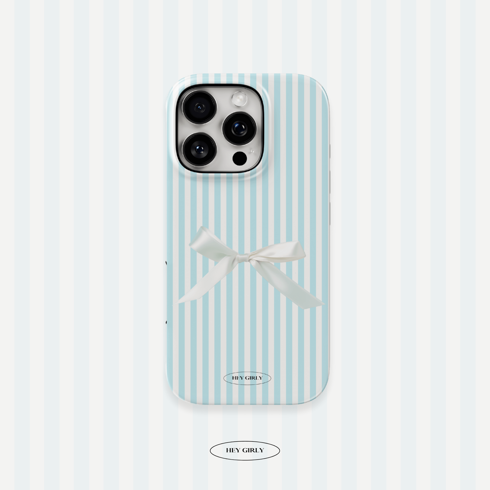 Blue striped iPhone case with bow print for coquette aesthetic