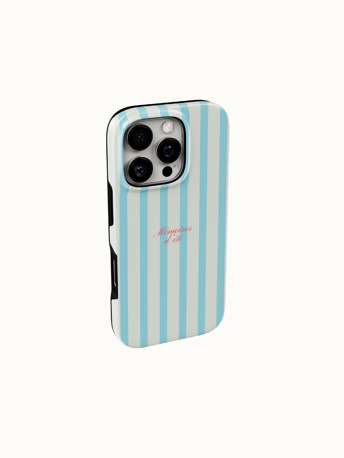 Blue striped phone case back view with camera cutout, fits iPhone 11 to 17, preppy aesthetic striped iPhone case, The Feelz
