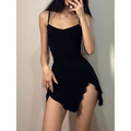 Summer streetwear black mini dress in gothic style