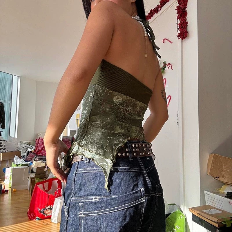 Vintage-inspired backless crop top for cottagecore fashion