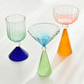 Unique colorful cocktail glass with gold rim for modern barware