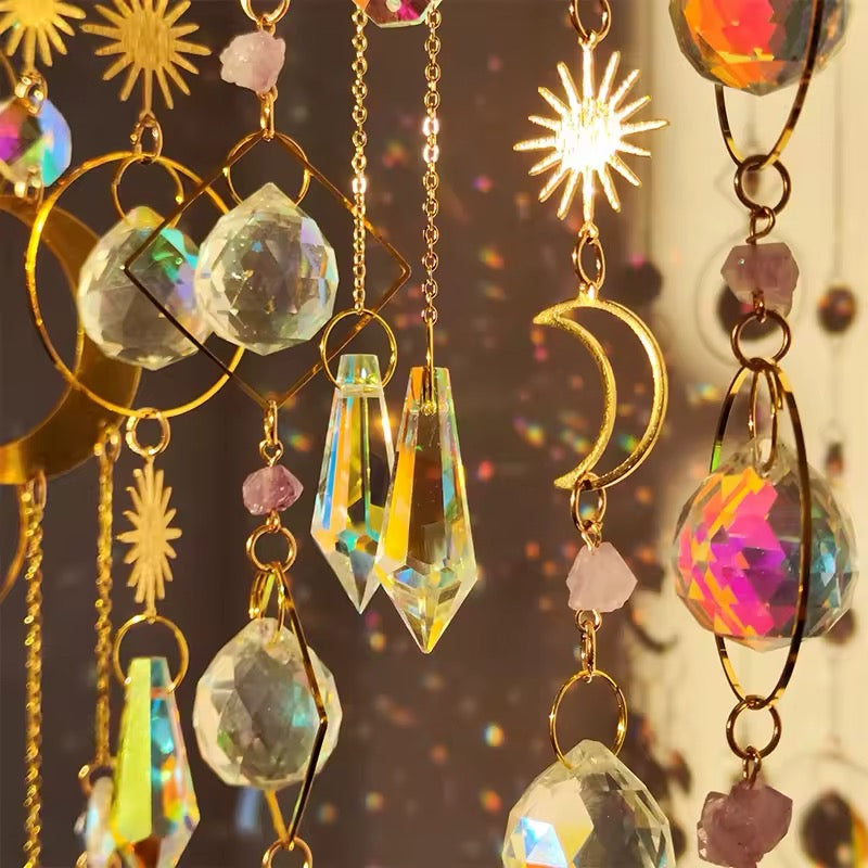 Hanging gold prism sun catcher for window decor