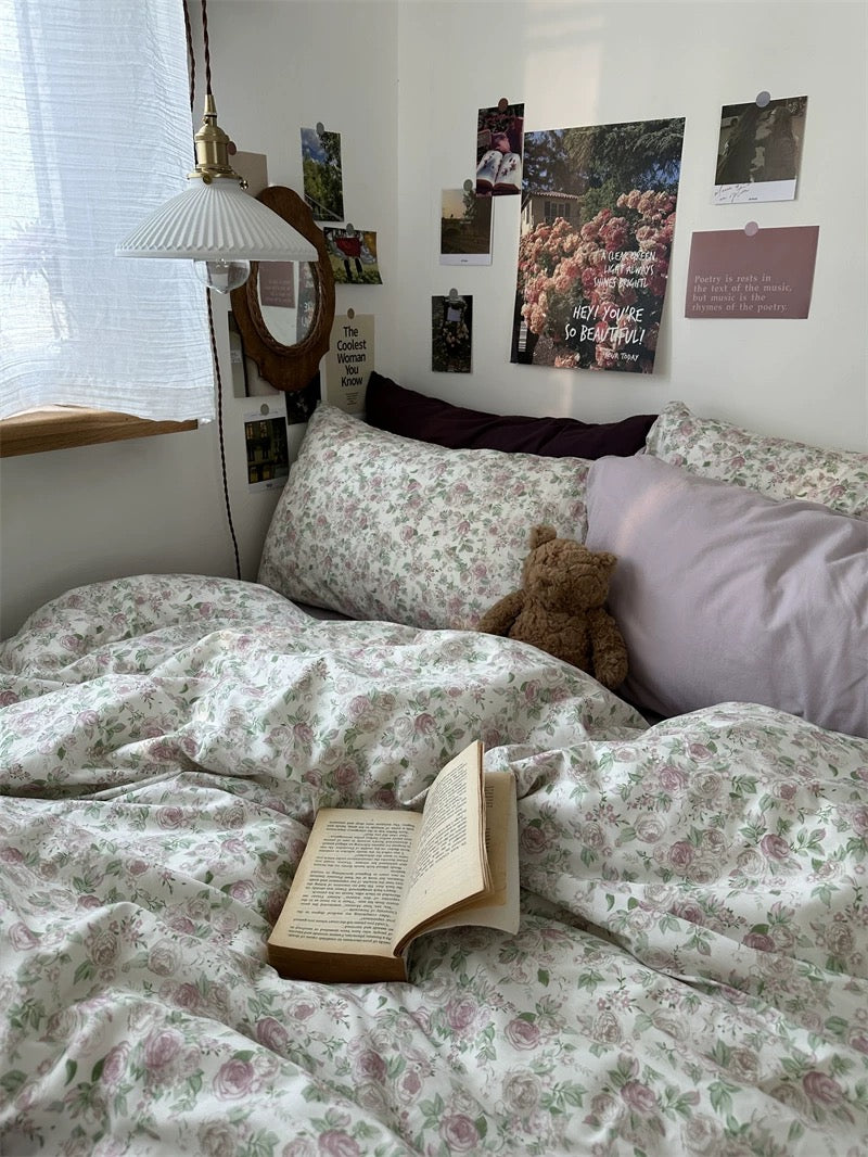 Delicate botanical duvet cover bringing vintage garden charm and breathable everyday comfort into peaceful personal sleeping space.