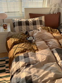 Preppy Brown Patchwork Cotton Bedding Set