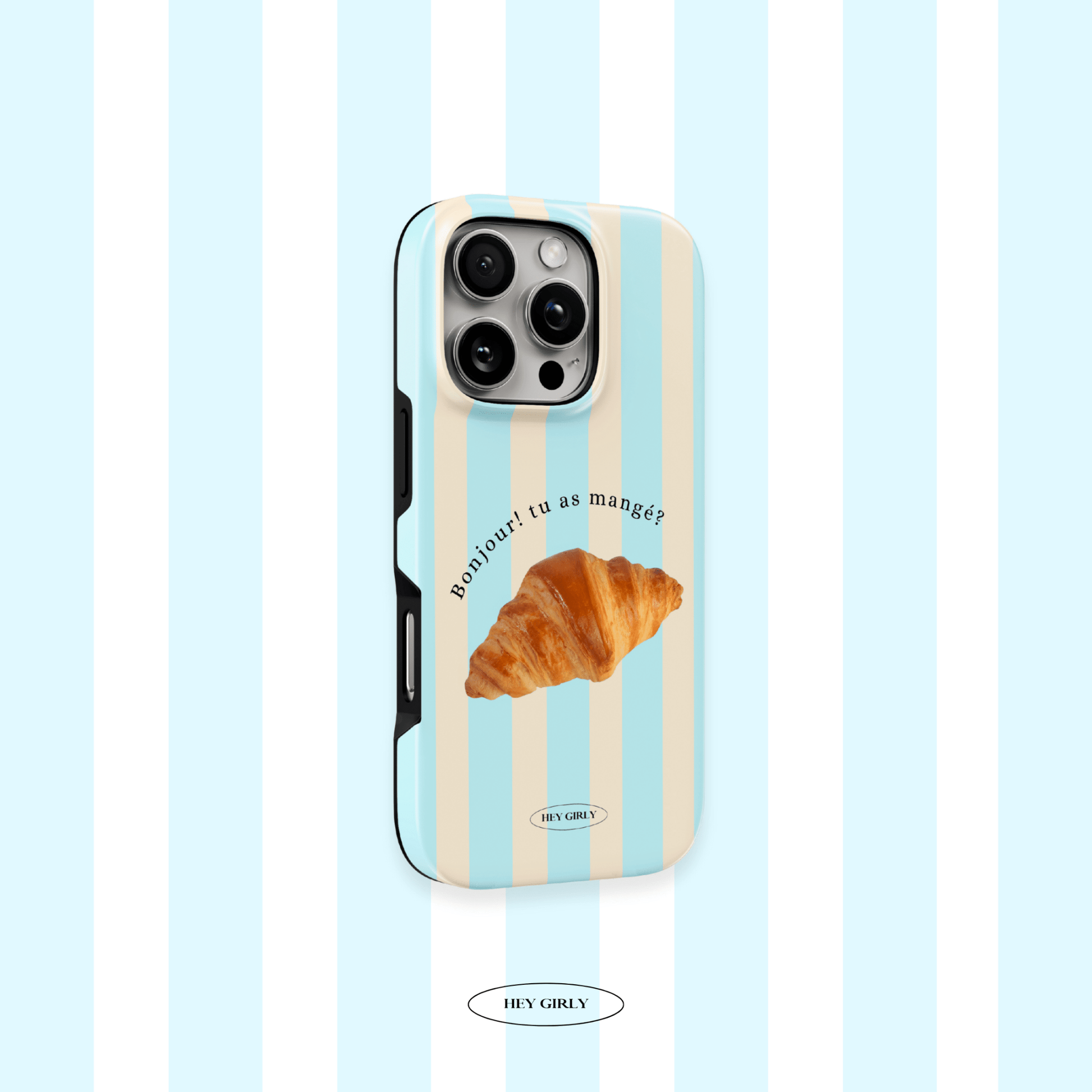 Coastal-preppy pastel blue striped iPhone case for girls