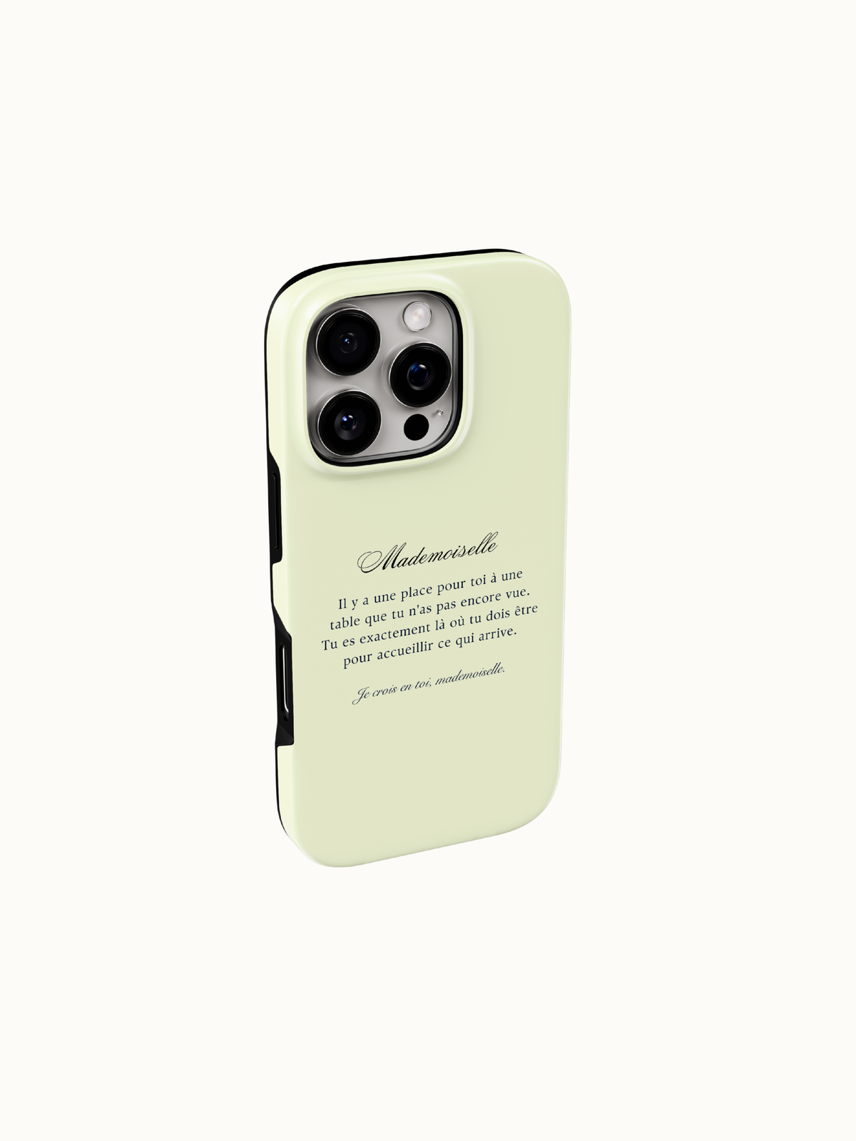 Butter yellow phone case back view with camera cutout, fits iPhone 11 to 17, French girl aesthetic yellow iPhone case, The Feelz