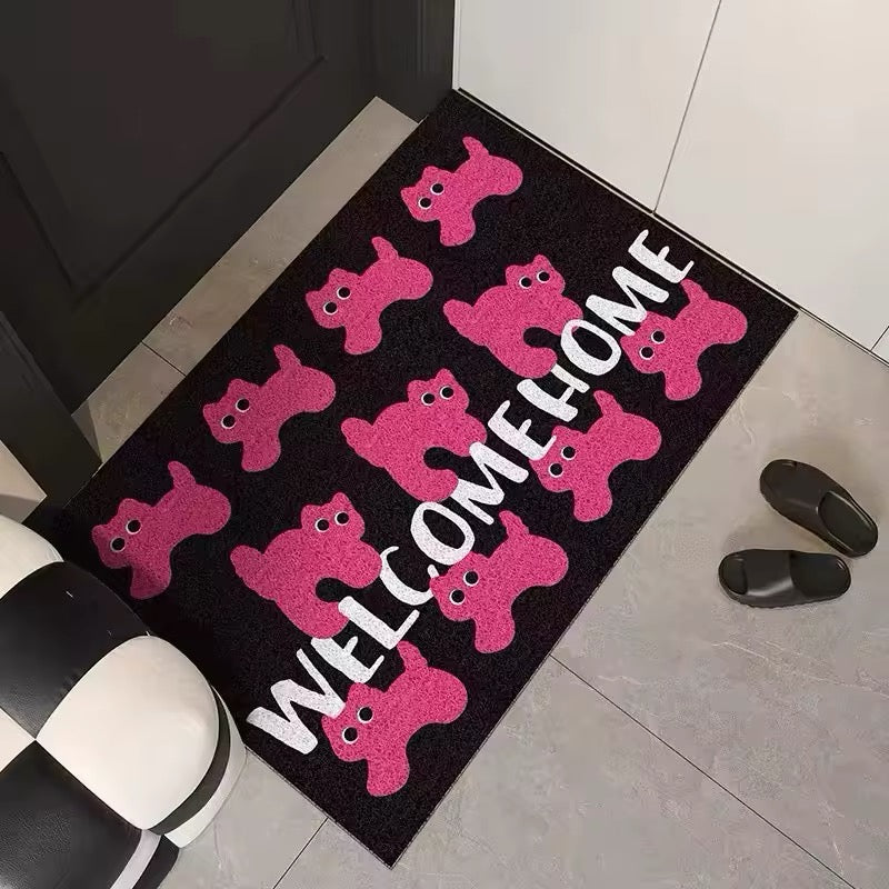 Pink cat aesthetic rug for hallway or bedroom with polyester material
