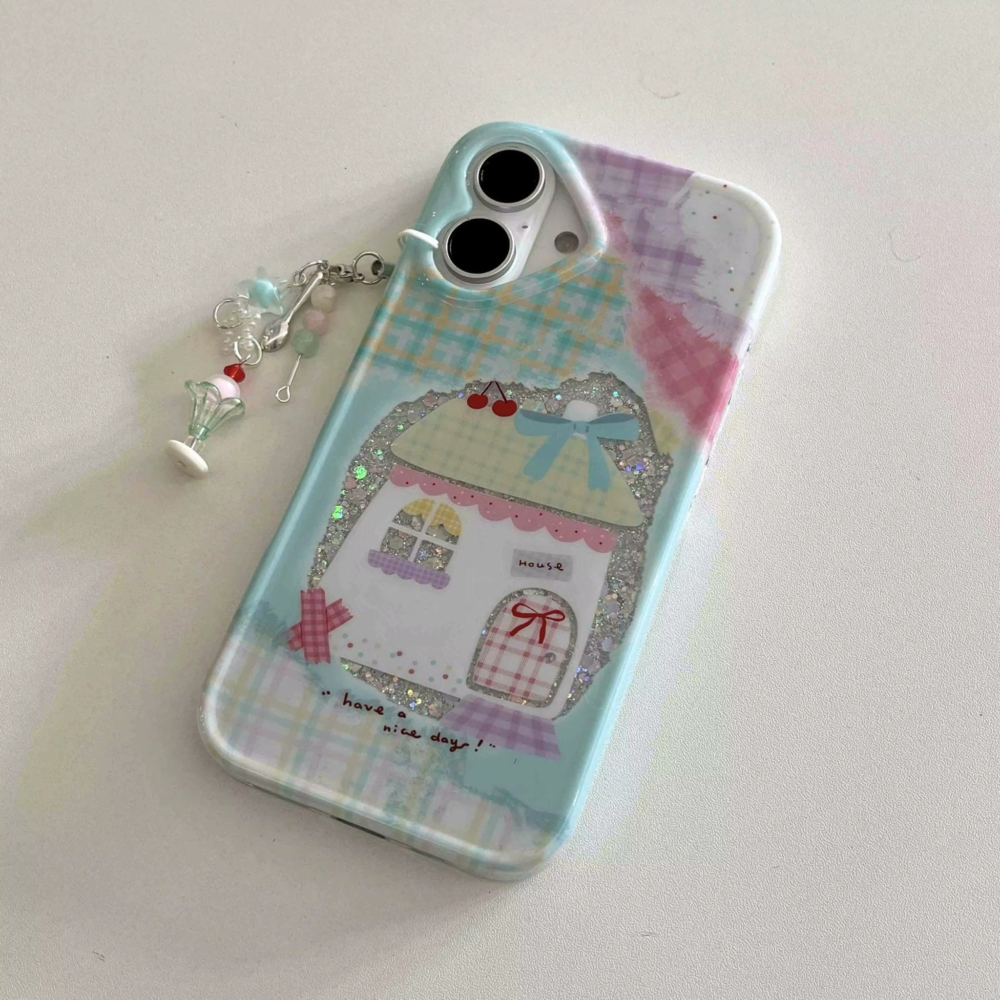 The iPhone case held in hand, demonstrating its ergonomic design and aesthetic appeal