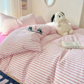 Chic Bright Stripe Cotton Bedding Set in Pink