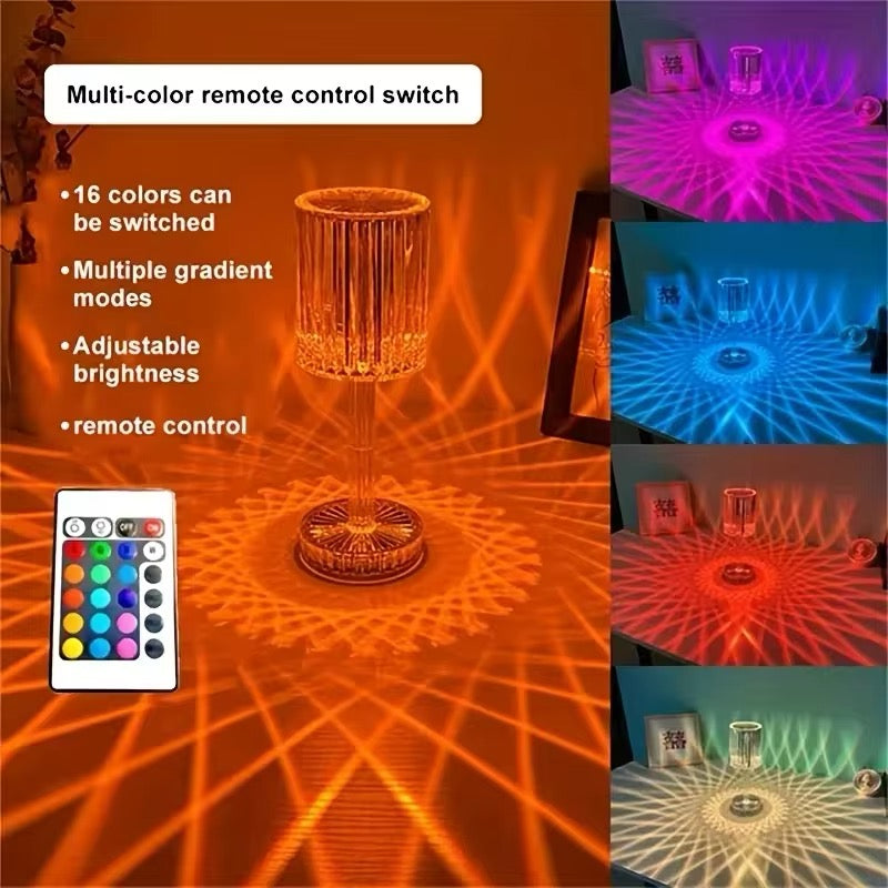 RGB crystal table lamp with touch sensor for home