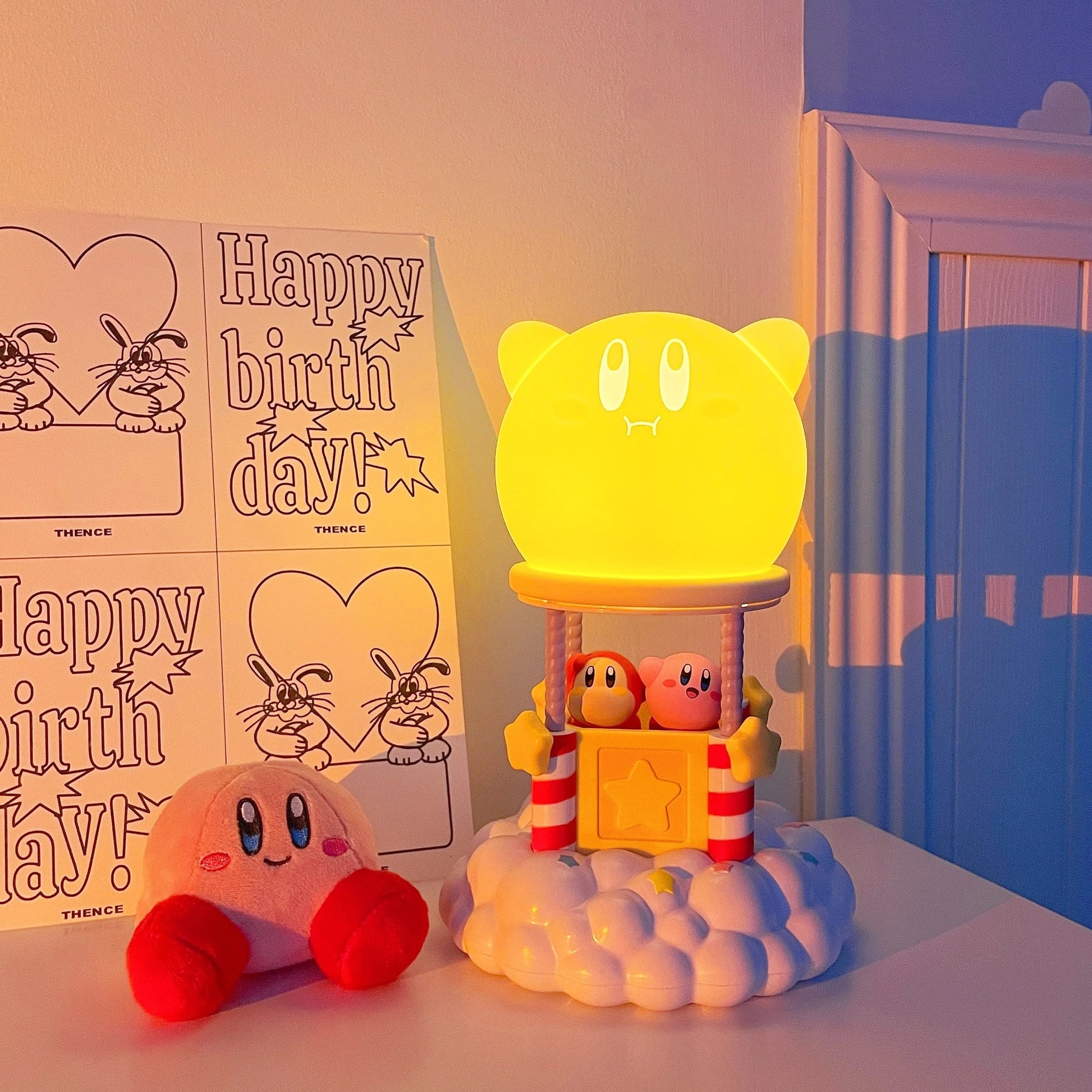 Sanrio-inspired Kirby lamp on white – cozy light for bedrooms