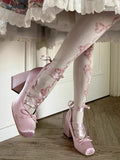 Chunky heels Lolita pumps with lace-up and bow, perfect for balletcore fashion