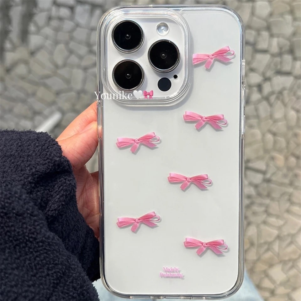 Shockproof clear iPhone case with pink bow detail