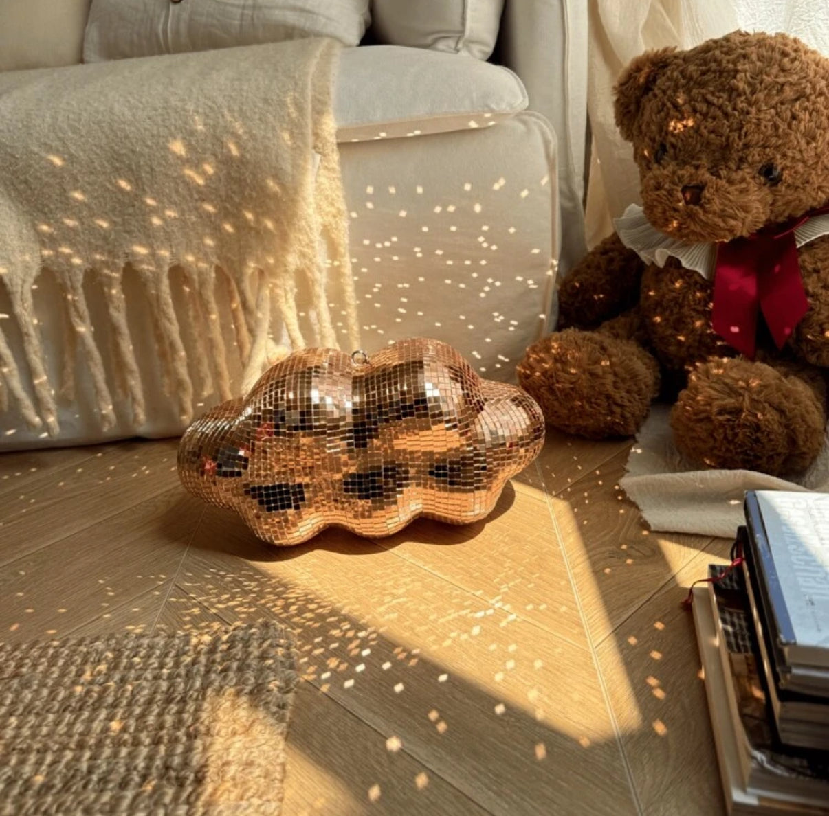 Funky silver disco cloud for Gen Z room or dorm wall decor.