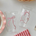 Elegant Korean glass tumbler – pink bowknot for coffee