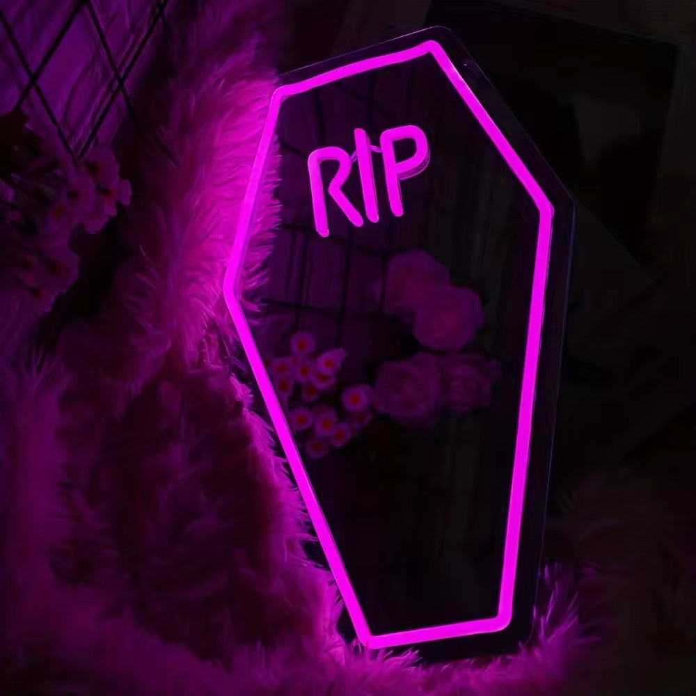 Coffin mirror neon sign, ideal for gothic bedroom and Halloween decor