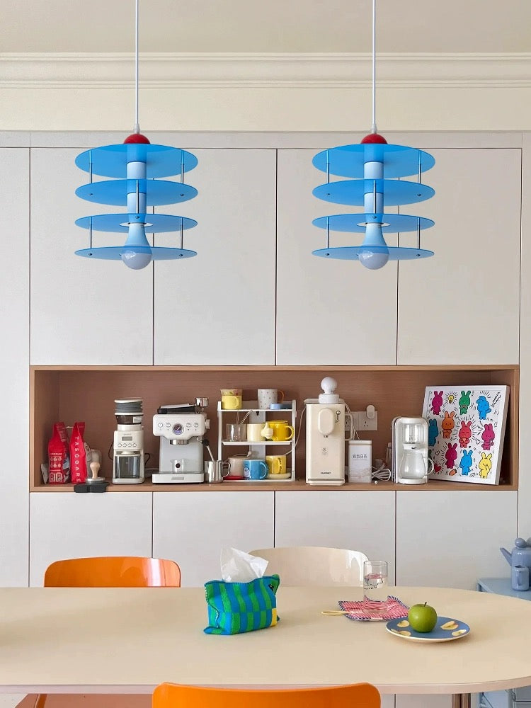 Acrylic chandelier adding a fun touch to a living room