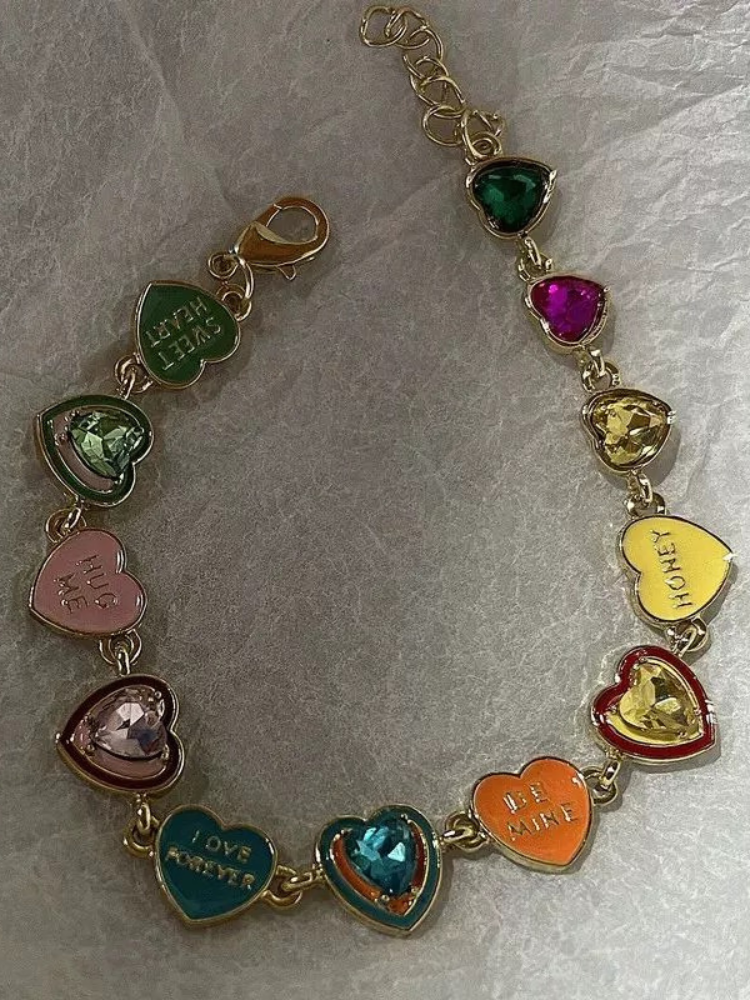 Colorful enamel heart bracelet with Y2K aesthetic