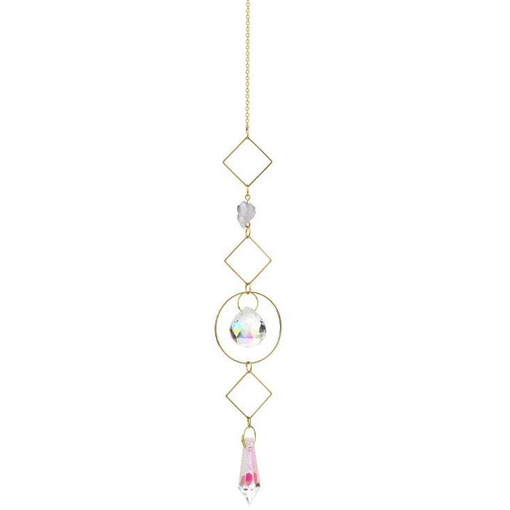 Gold chain window hanging suncatcher with rainbow light