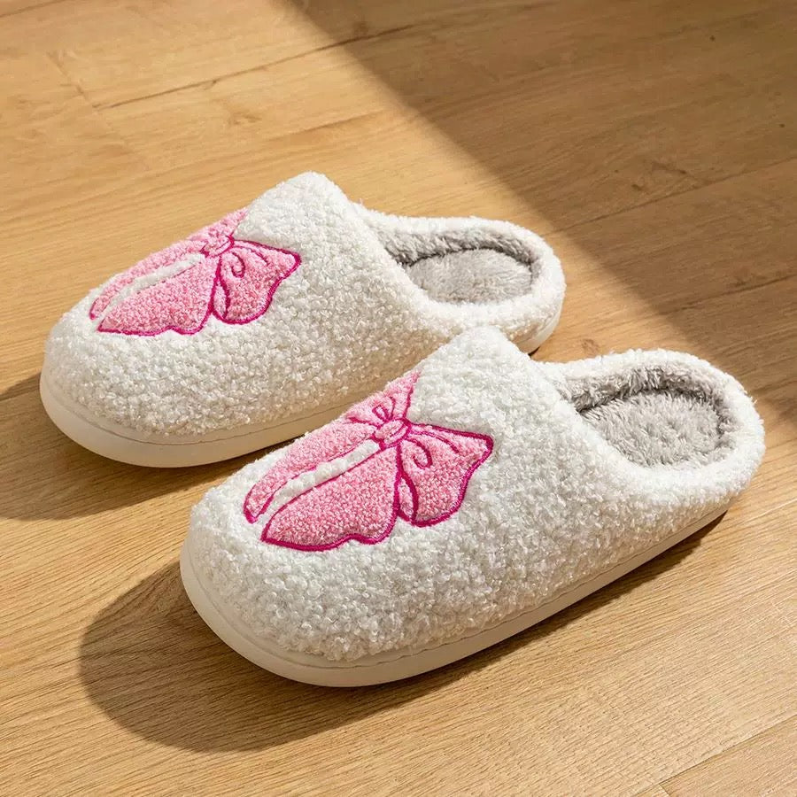 Cute Aesthetic Indoor Slippers with Bowknot Pattern