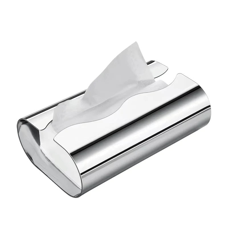 Chrome tissue holder with white tissues on a white background