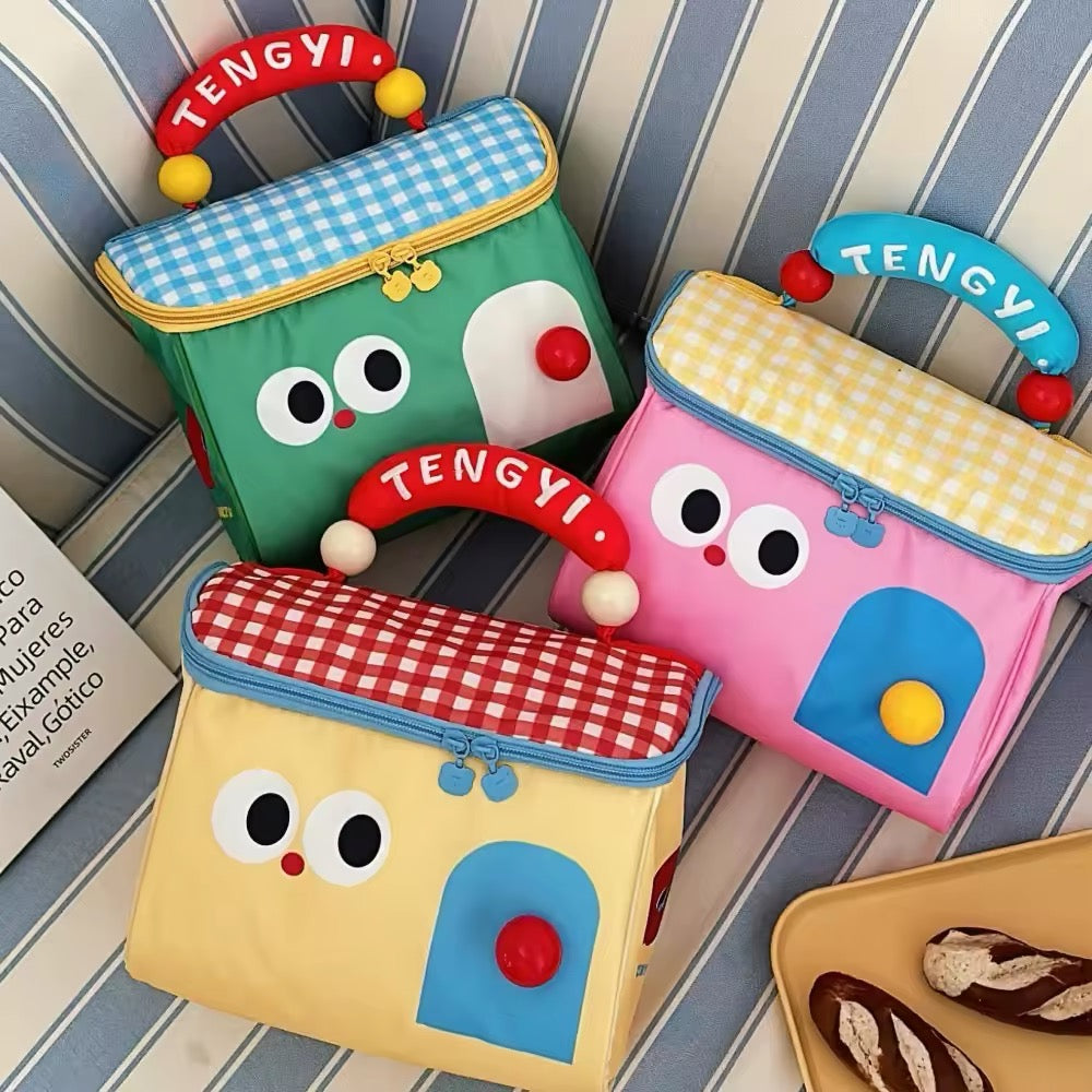 Adorable pastel makeup bag with insulation and waterproof features, great as a beauty gift or lunch box for kids