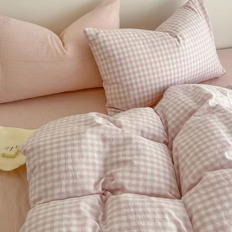 Plaid pink bedding set perfect for coquette room decor ideas