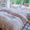 Coquette Full Bedding Set with Lace Trim and Ruffles for Aesthetic Bedroom