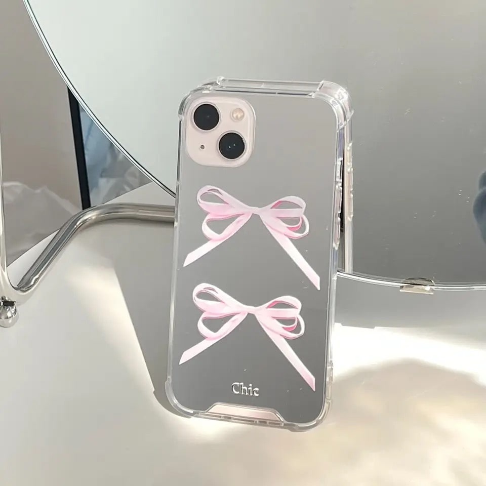 Pink Mirror iPhone Case with Coquette Bow Design