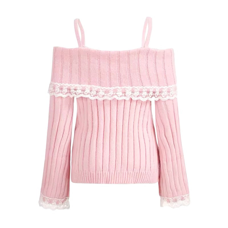 Coquette Christmas Sweater – Pink Bow and Lace soft girl sweater